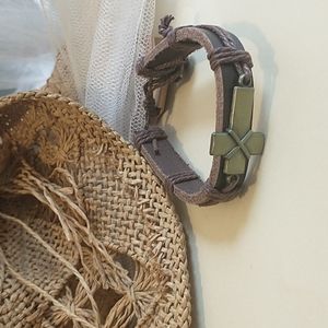 Genuine Leather Unisex Cross Bracelet!